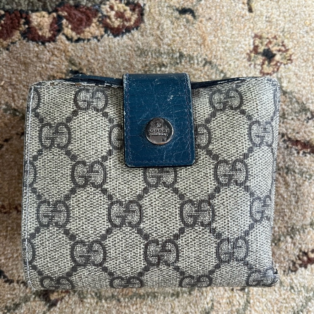 Gucci Monogram Wallet with Blue Accent